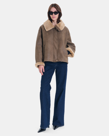 Brady Jacket Short khaki suede-effect jacket with shearling-style collar ZAPA