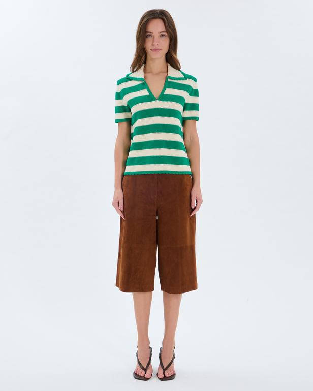 Nickle sweater Green cotton crochet polo shirt ZAPA
