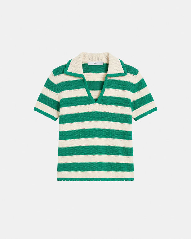Nickle sweater Green cotton crochet polo shirt ZAPA