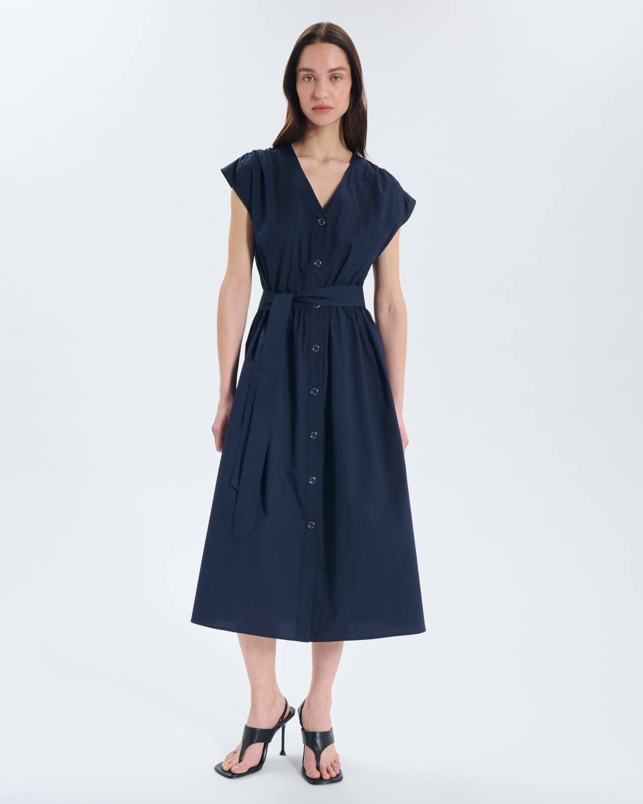Ray Dress Navy blue buttoned midi dress ZAPA