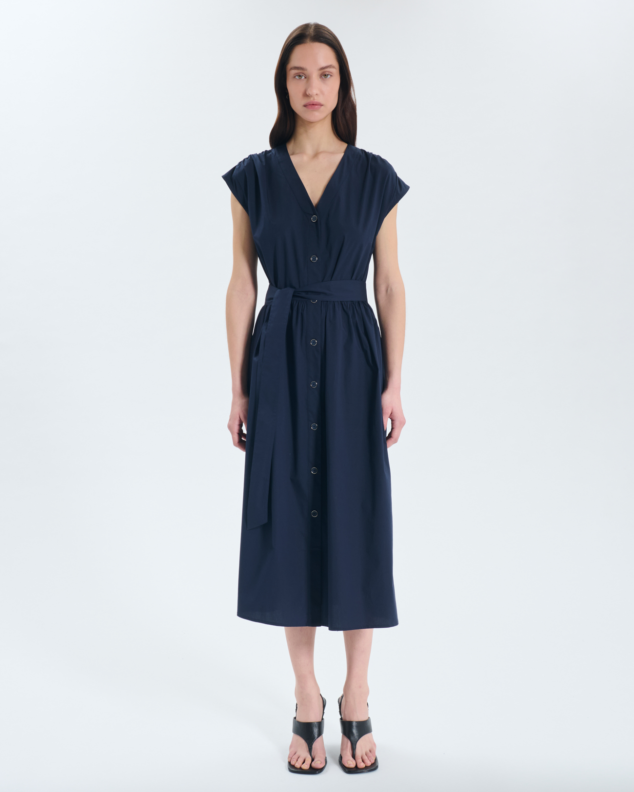 Ray Dress Navy blue buttoned midi dress ZAPA