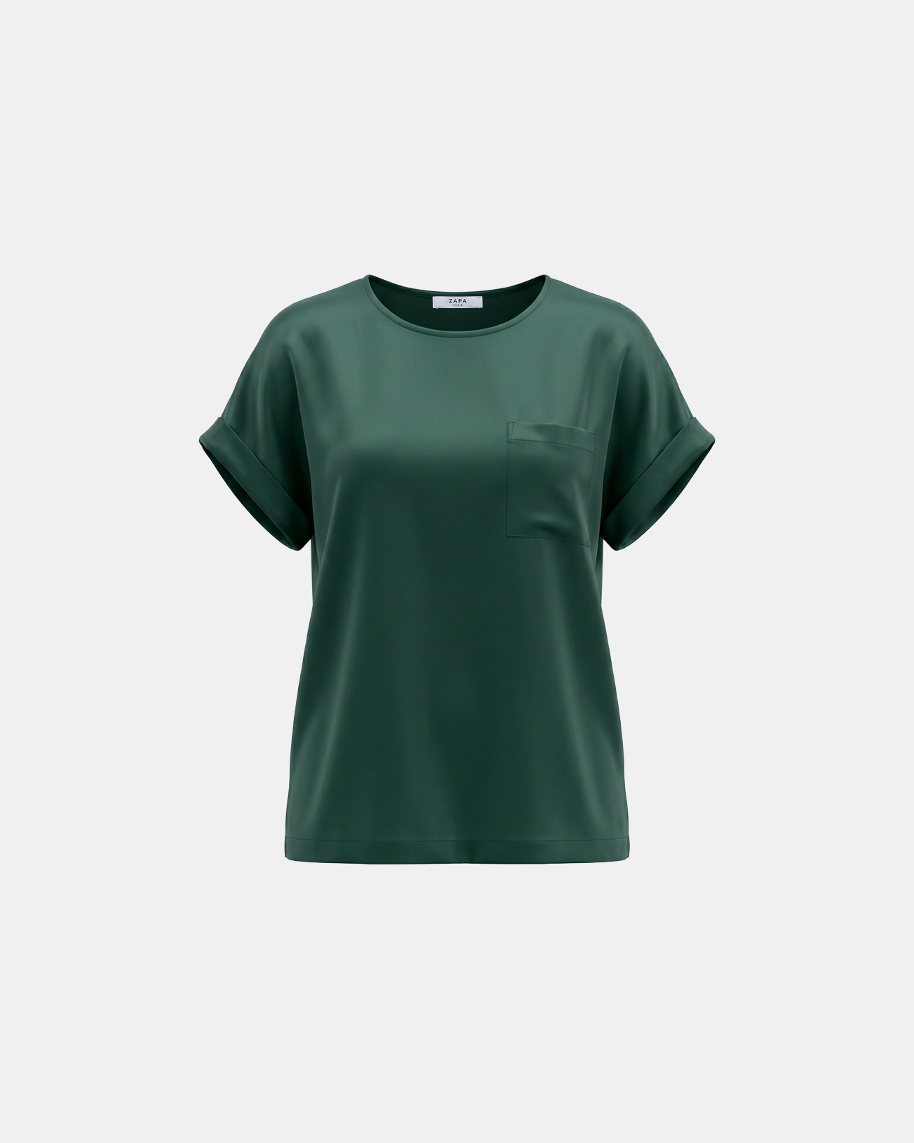 Theodore Top Dark green short sleeve satin viscose top ZAPA