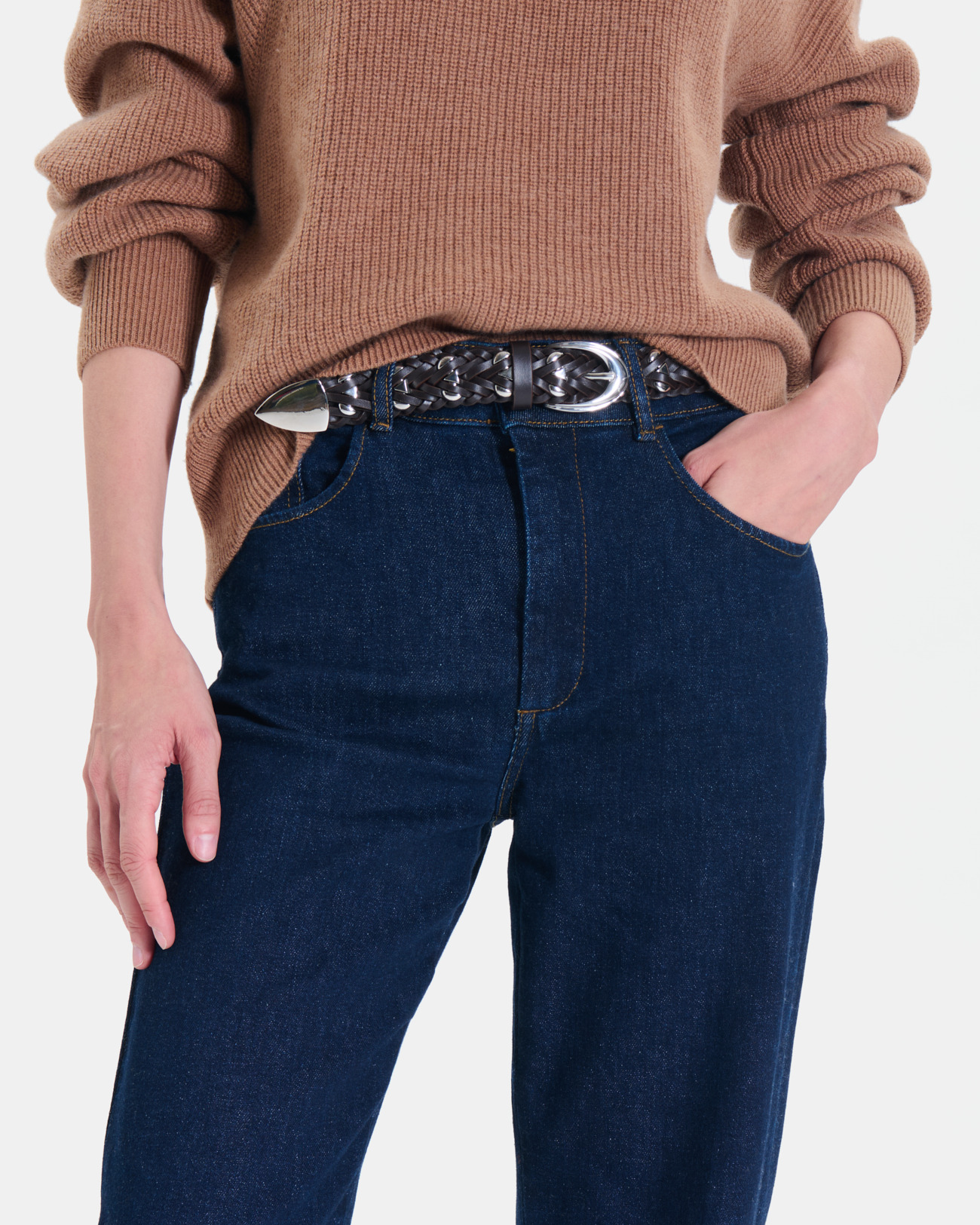 Crown Belt Chocolate braided leather belt ZAPA