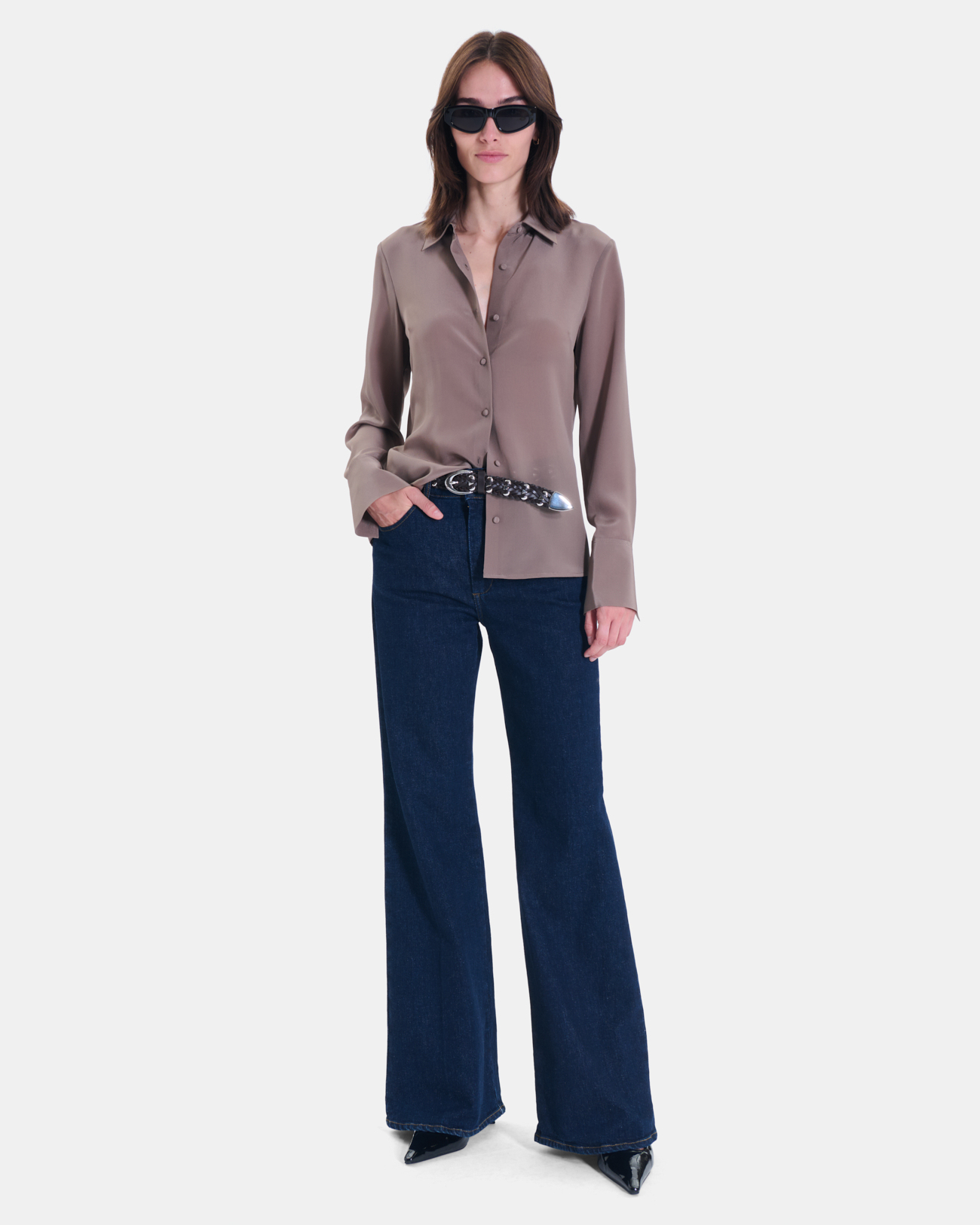 Calvyn shirt Long-sleeved silk shirt in mist ZAPA