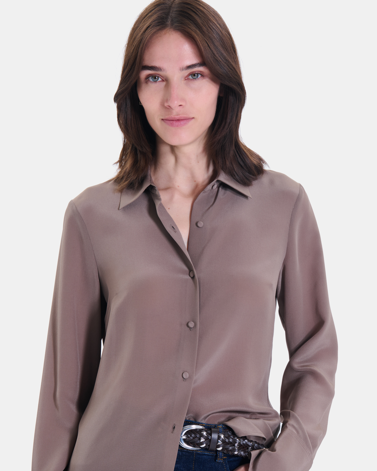 Calvyn shirt Long-sleeved silk shirt in mist ZAPA