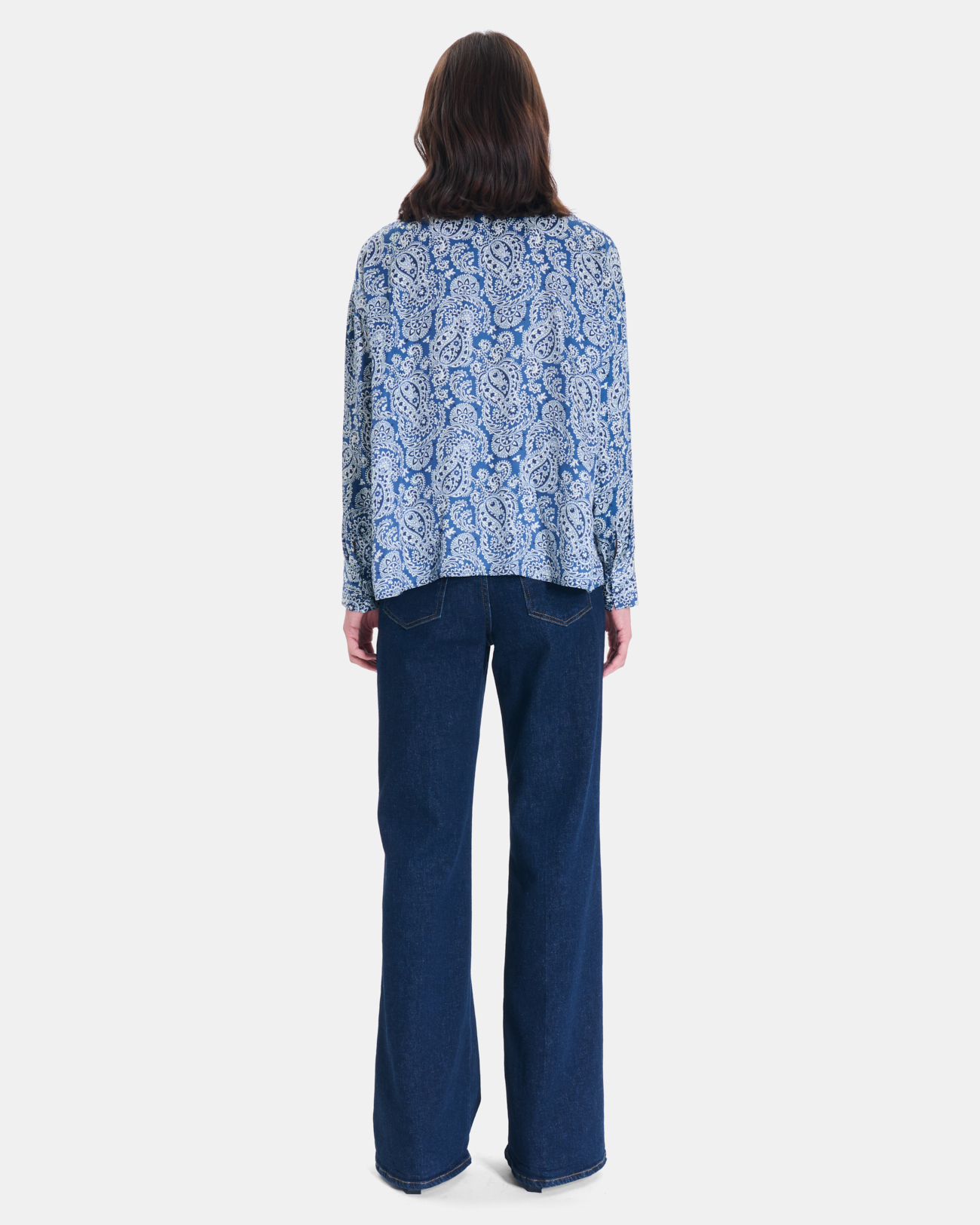 Cheryn shirt Flowing paisley-print tie-neck shirt in blue and beige ZAPA