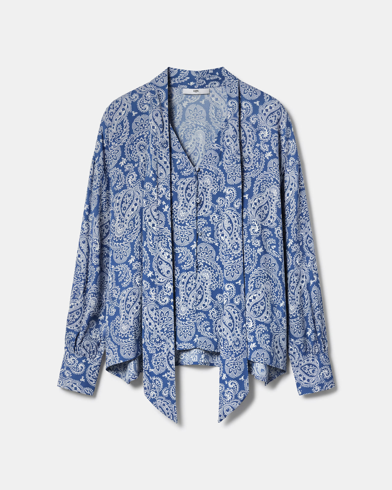 Cheryn shirt Flowing paisley-print tie-neck shirt in blue and beige ZAPA