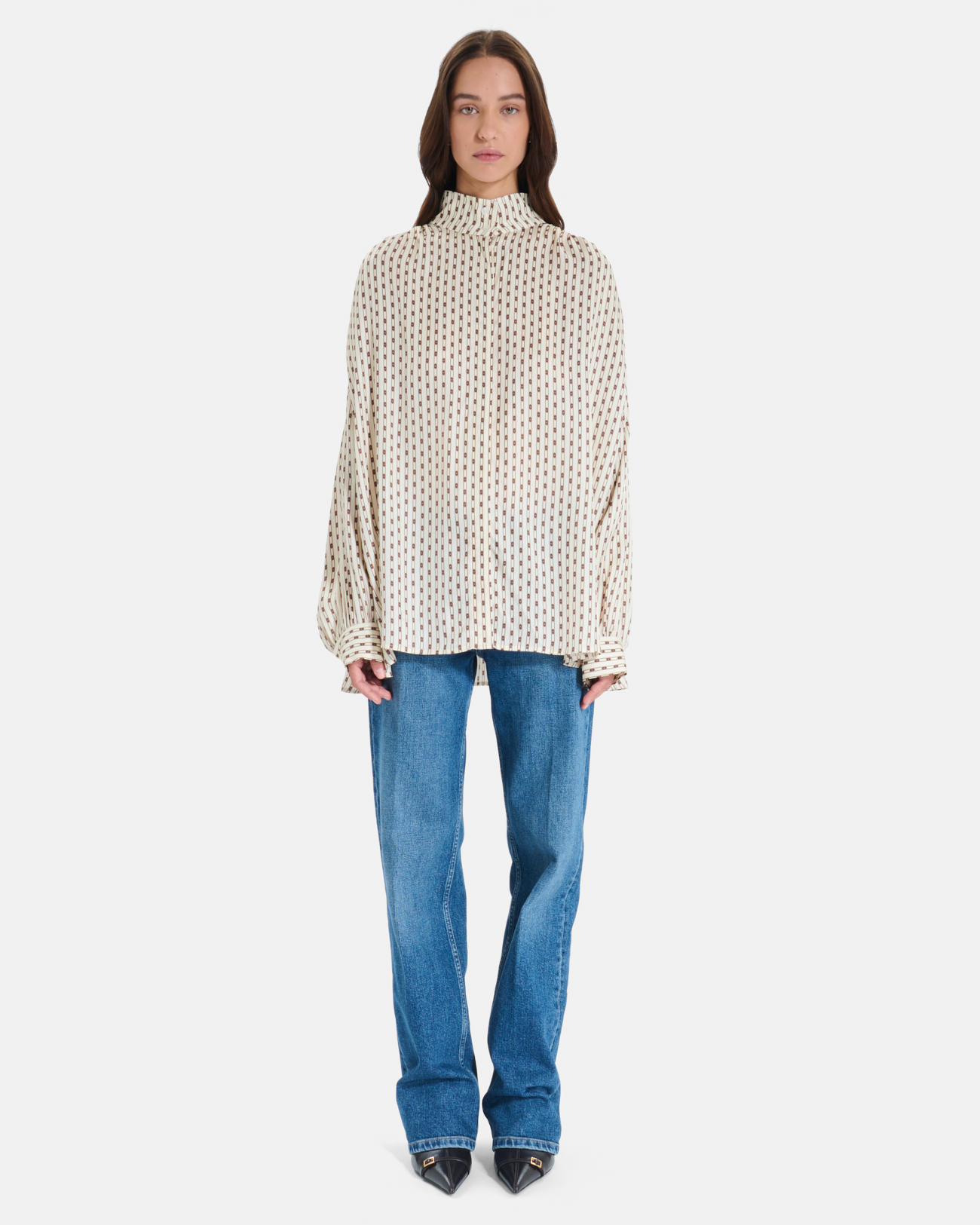 Clyde Shirt Beige geometric print flowy shirt ZAPA