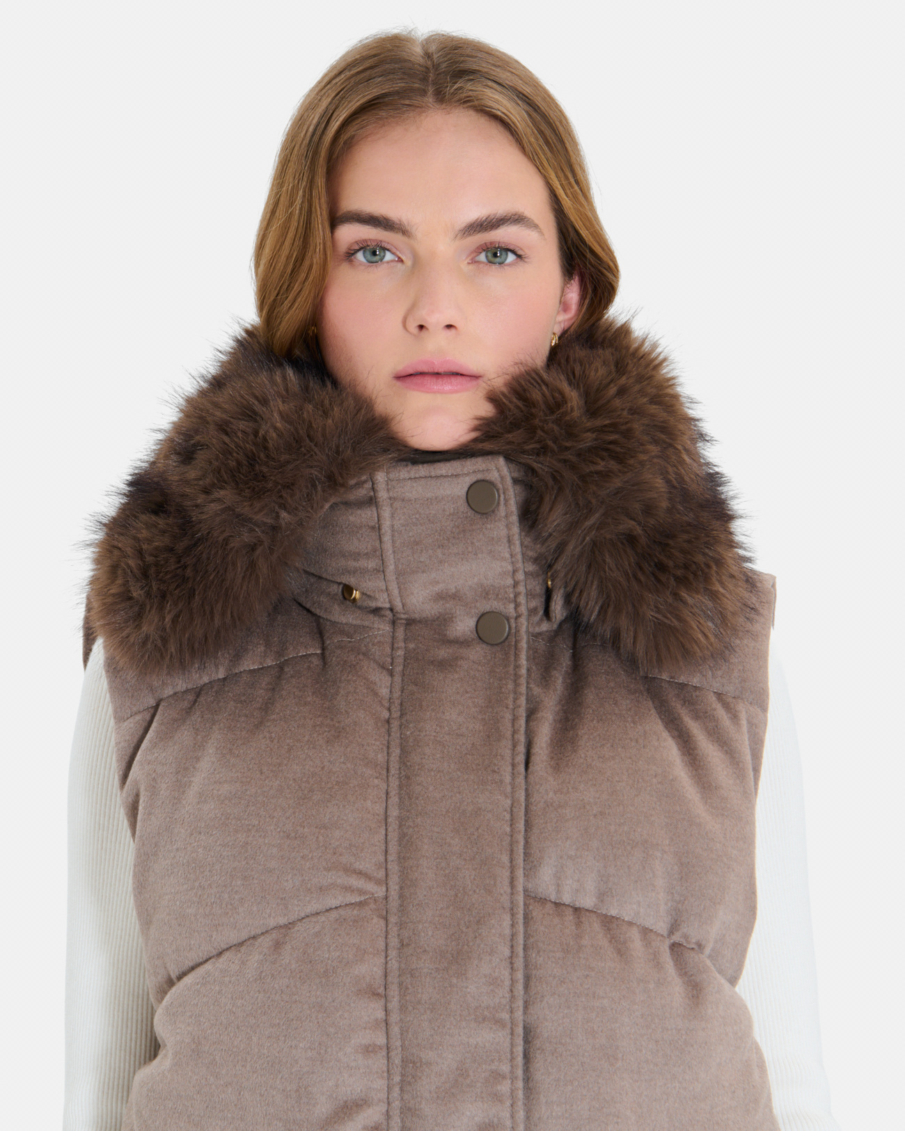 Dina down jacket Sleeveless puffer jacket in hazelnut wool ZAPA