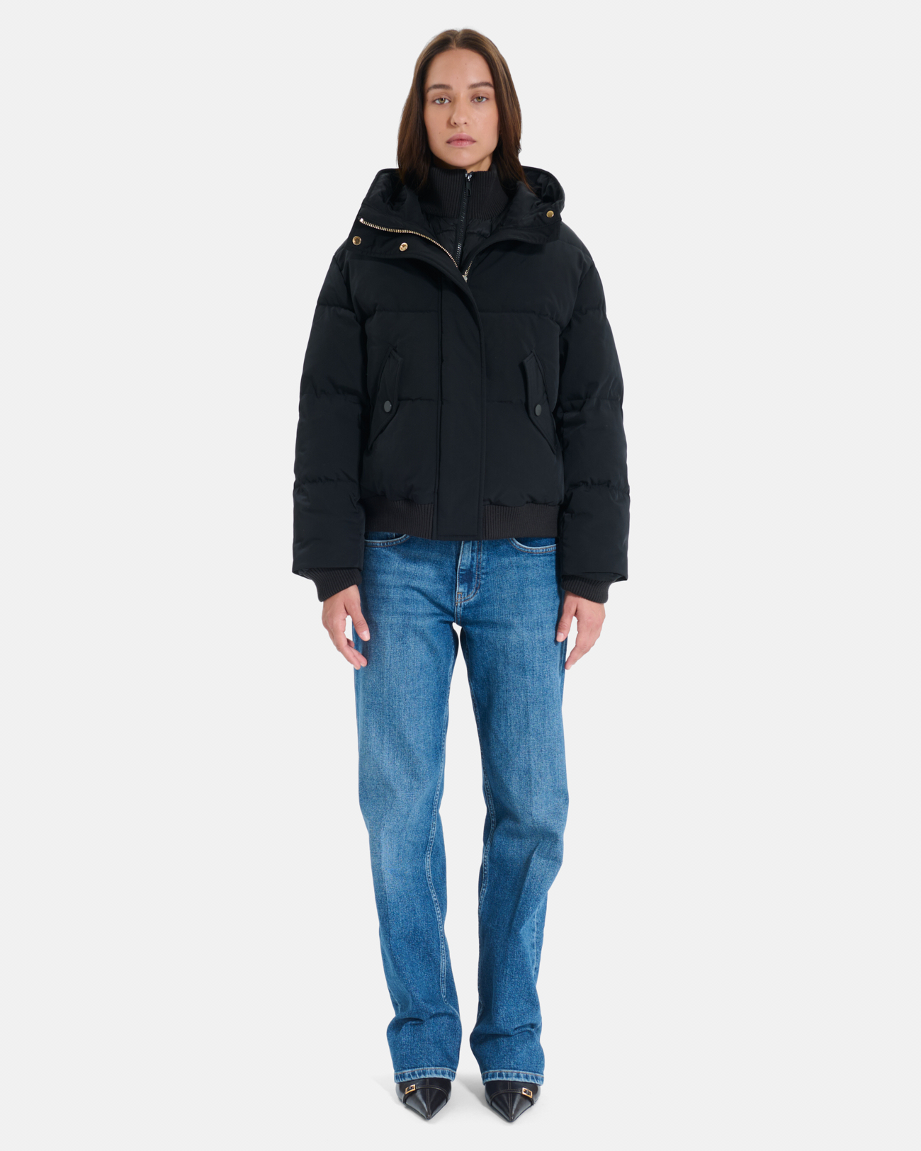 Dany down jacket Short black quilted puffer jacket with hood ZAPA