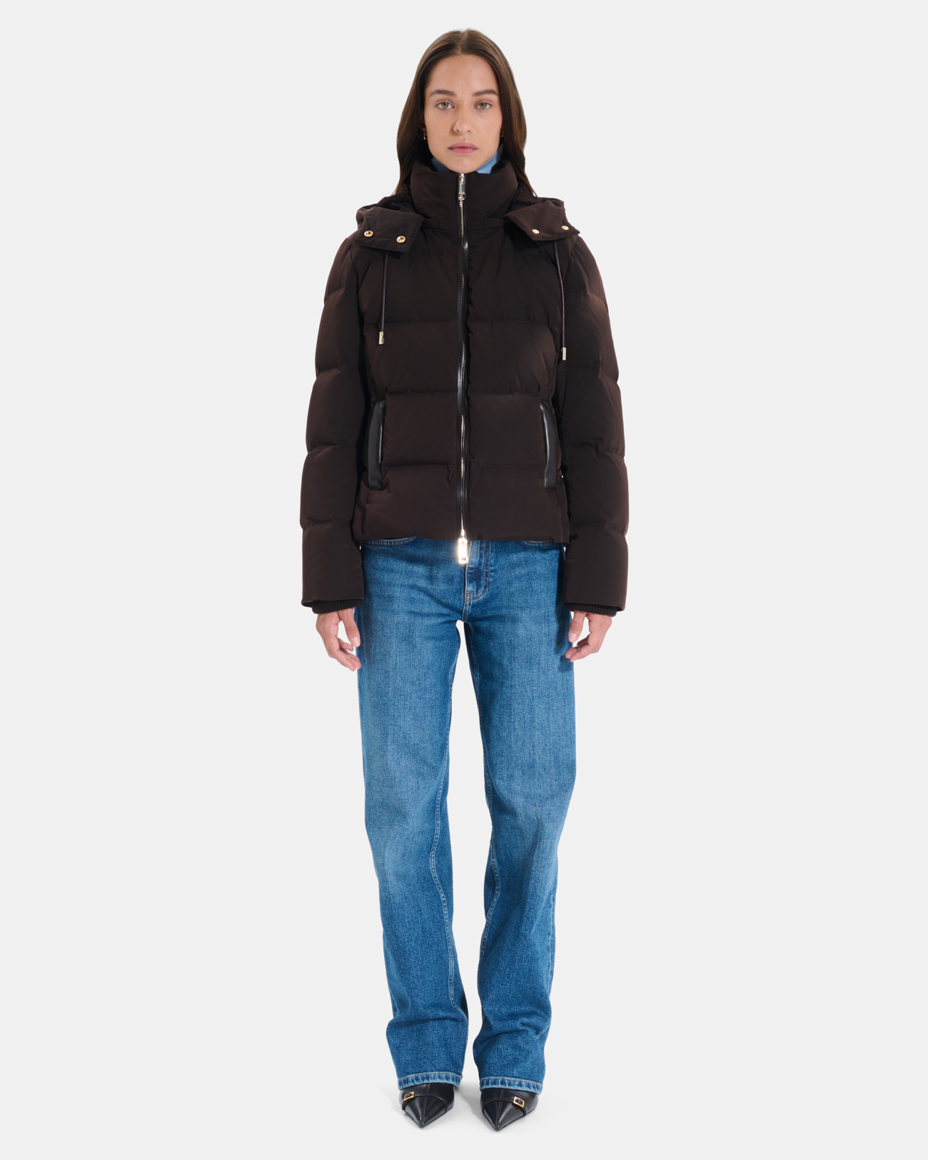 Daliane down jacket Short chocolate-colored puffer jacket with hood ZAPA