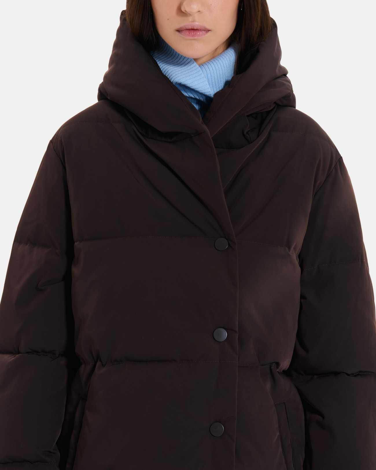 Dorice down jacket Short quilted chocolate puffer jacket with hood ZAPA