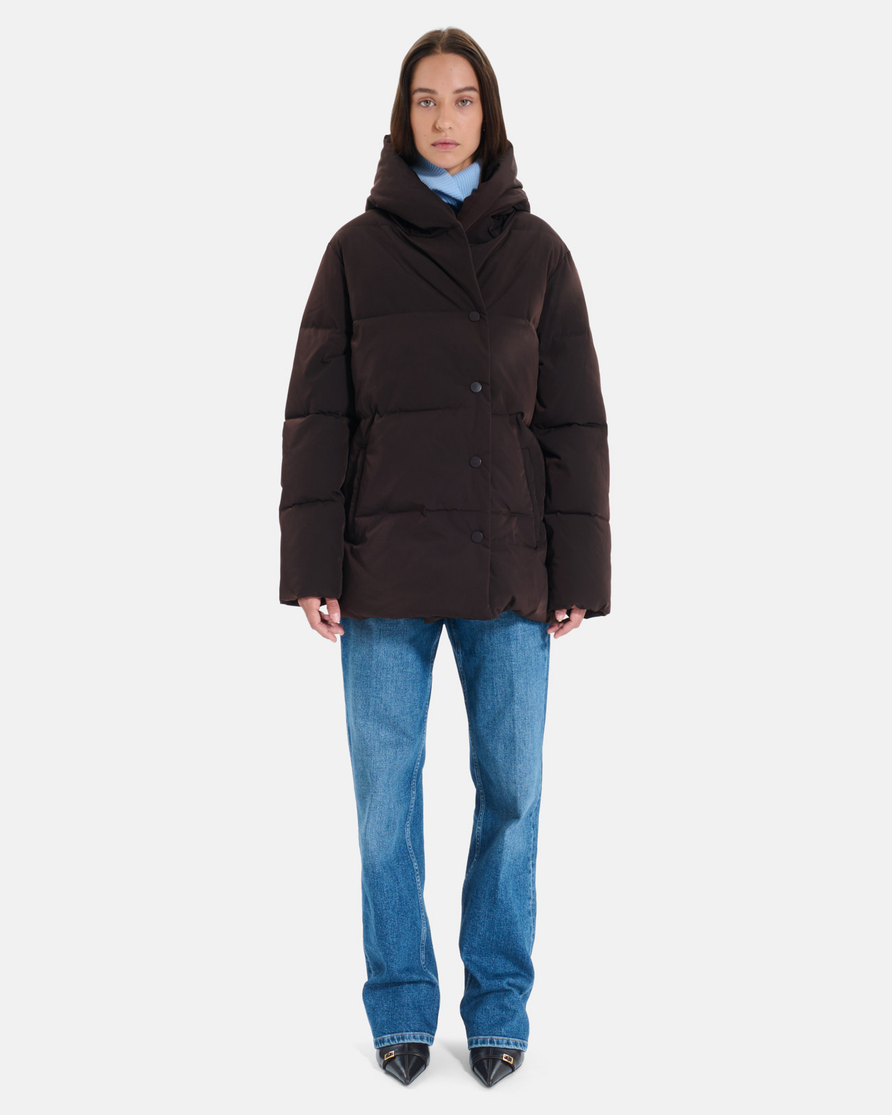 Dorice down jacket Short quilted chocolate puffer jacket with hood ZAPA