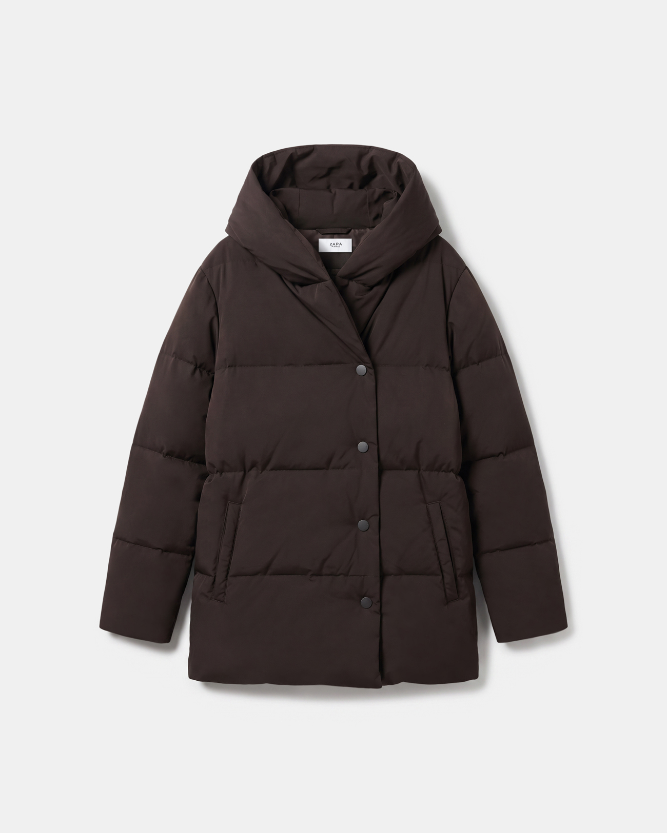 Dorice down jacket Short quilted chocolate puffer jacket with hood ZAPA