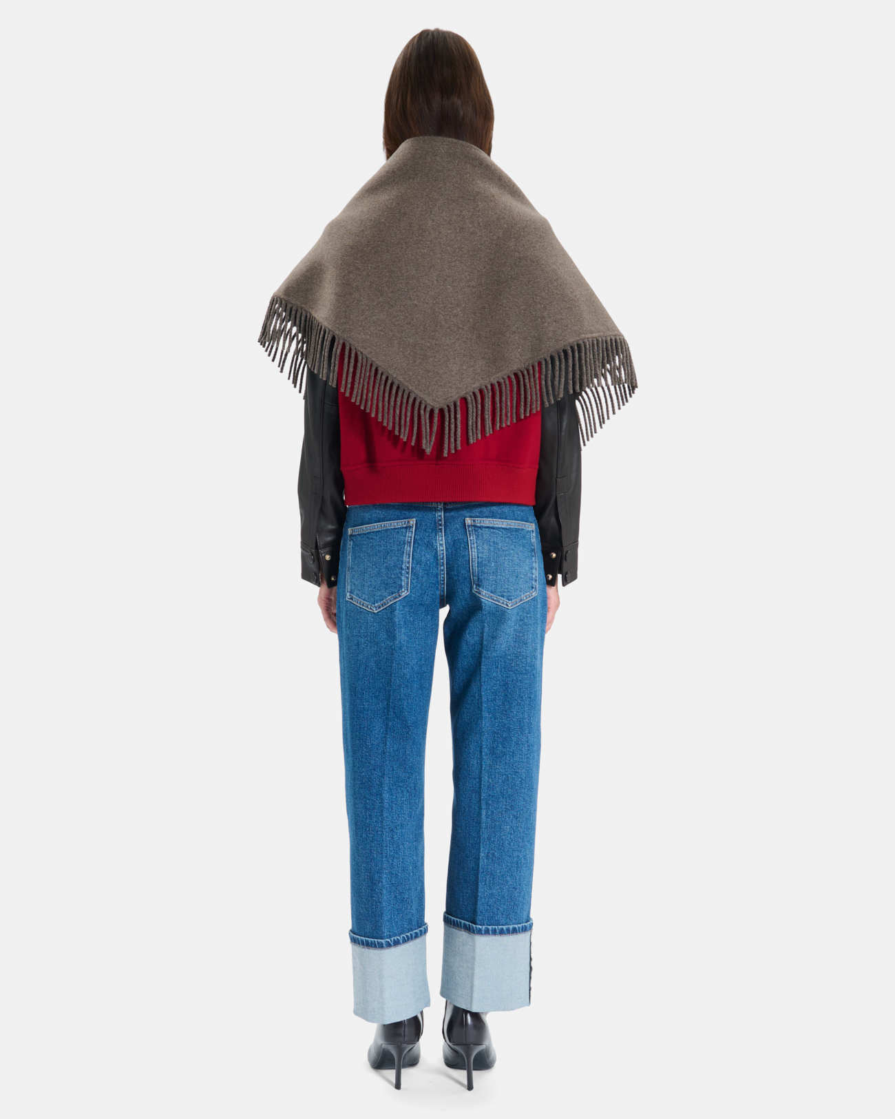 Eliot scarf Hazelnut wool poncho scarf with fringes ZAPA