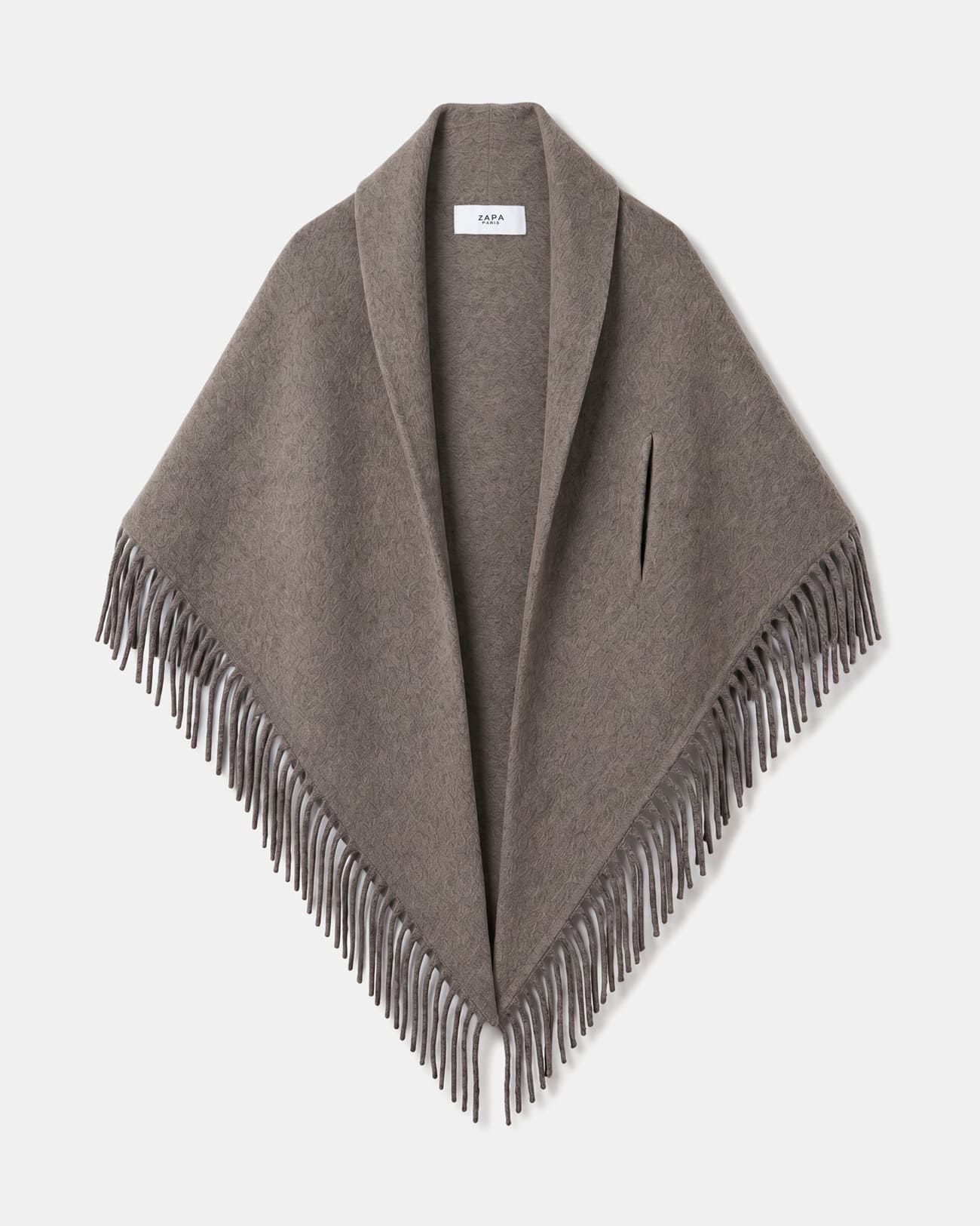 Eliot scarf Hazelnut wool poncho scarf with fringes ZAPA