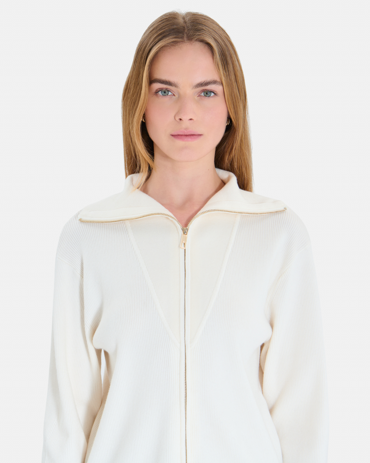Goty Vest Cream ribbed V-neck cardigan ZAPA