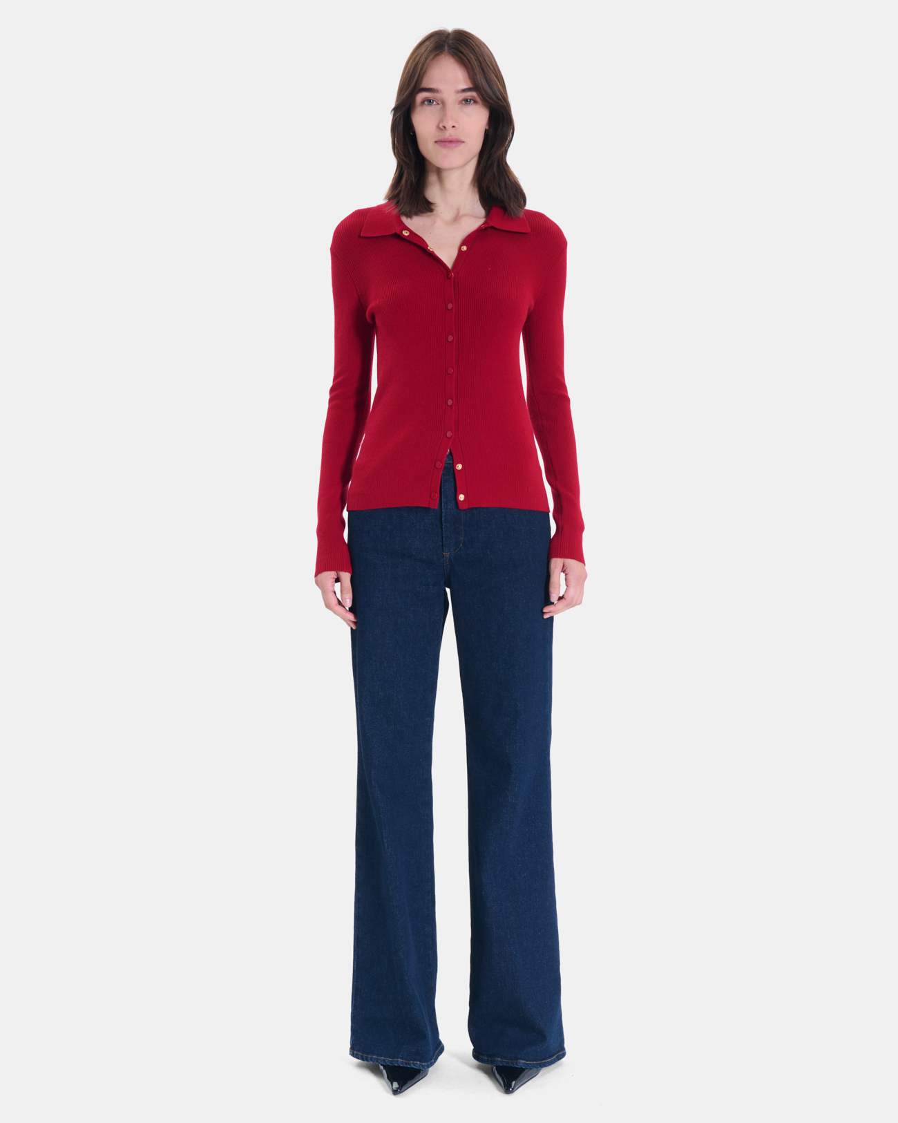 Gally vest Red knit button-up vest ZAPA