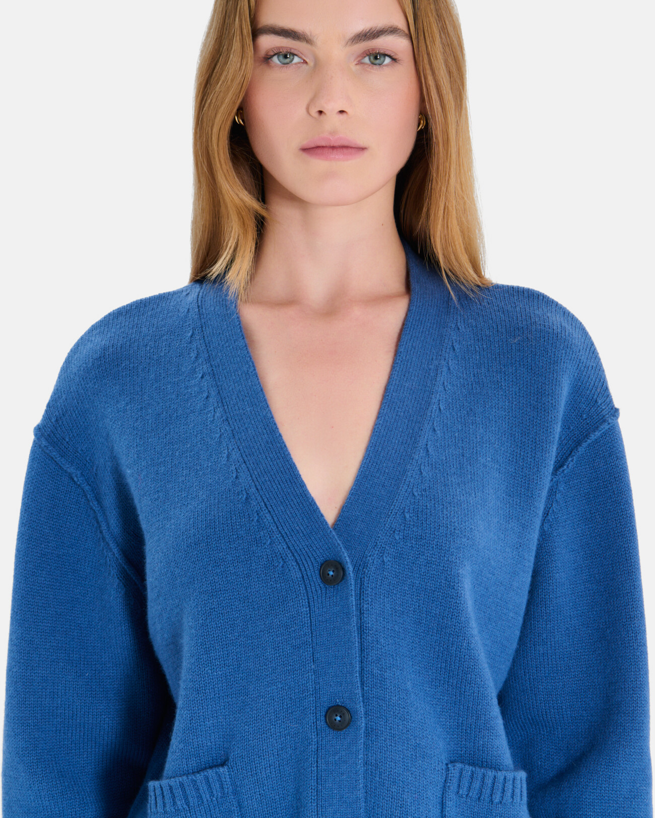 Gatty vest Indigo cashmere buttoned V-neck cardigan ZAPA