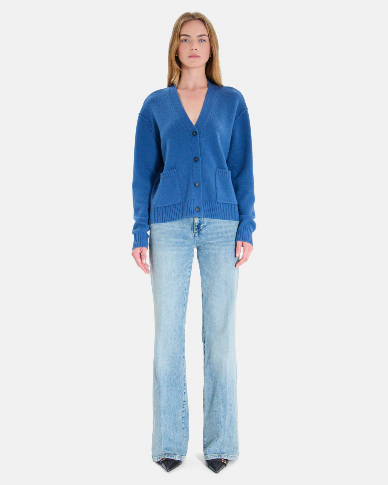 Gatty vest Indigo cashmere buttoned V-neck cardigan ZAPA