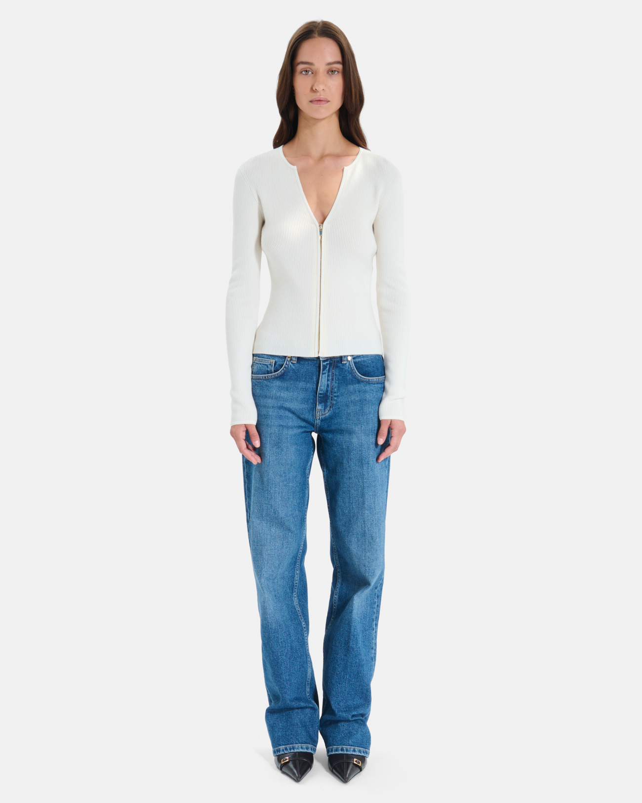 Noun cardigan Cream ribbed knit zip-up vest ZAPA