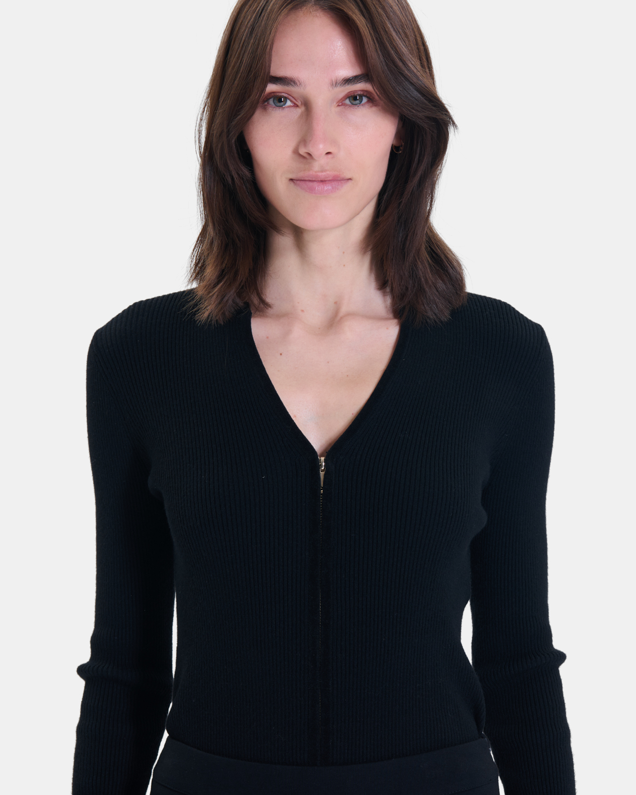 Noun cardigan Black ribbed knit zip-up vest ZAPA