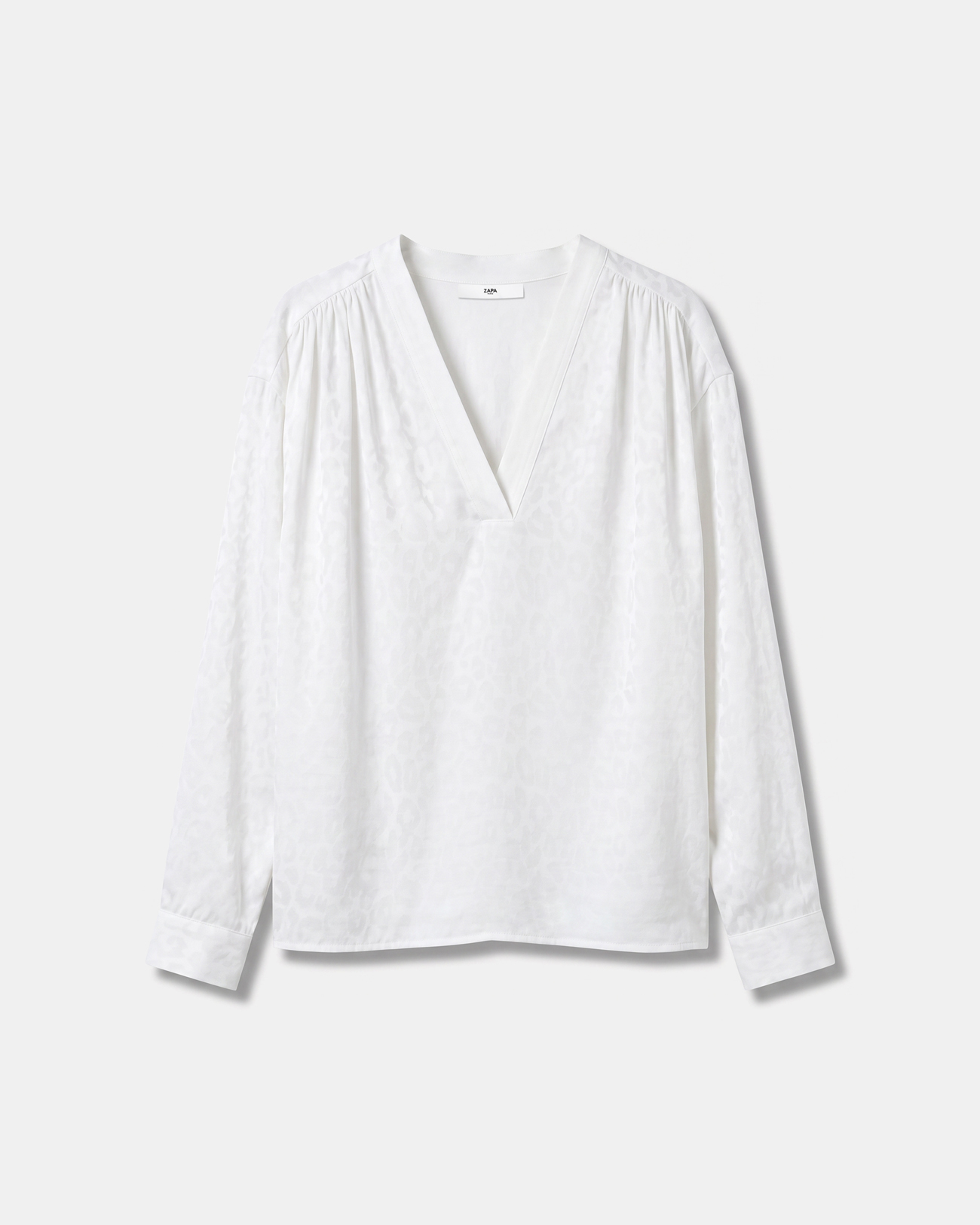 Brielle Blouse Ecru flowy blouse with long sleeves and a V-neck ZAPA