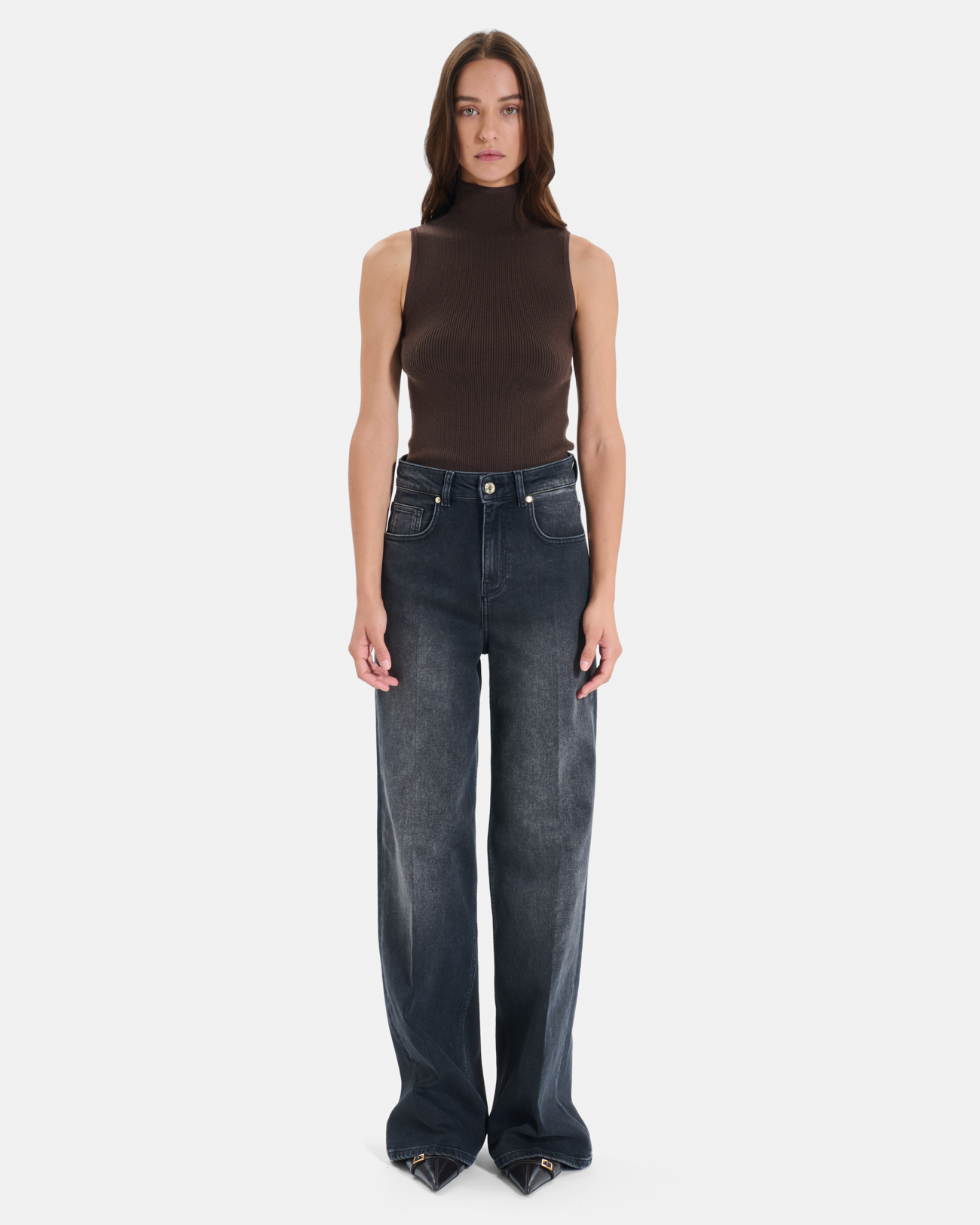Jean Pamover Wide leg jeans in black cotton ZAPA