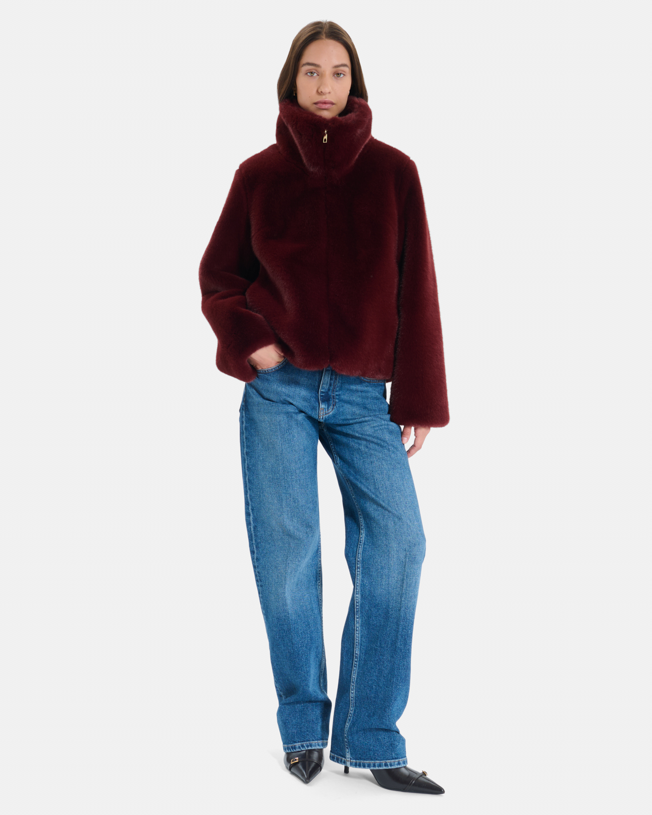 Mia Coat Short zip-up coat in carmine red ZAPA