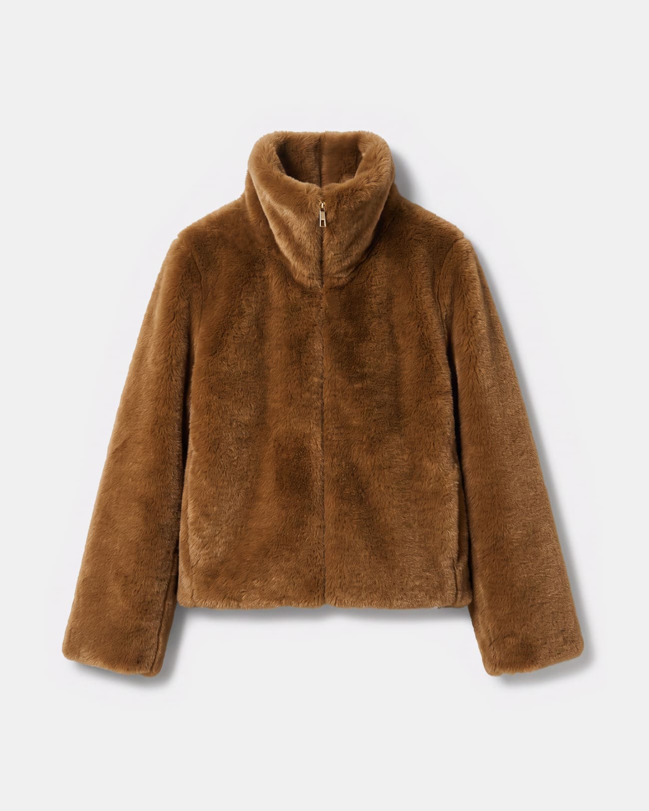 Mia Coat Short zip-up tobacco-colored coat ZAPA