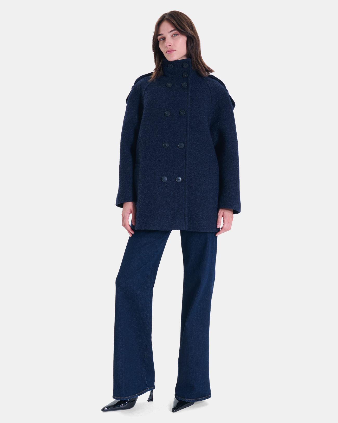 Mathilde coat Indigo wool coat with a high collar ZAPA