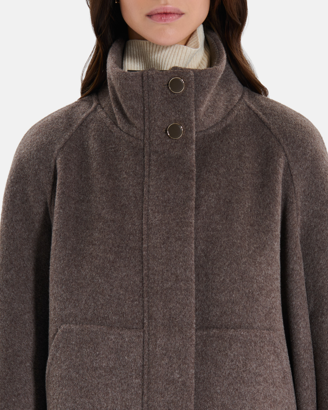 Cecilia coat Short hazelnut wool cape with a high collar ZAPA