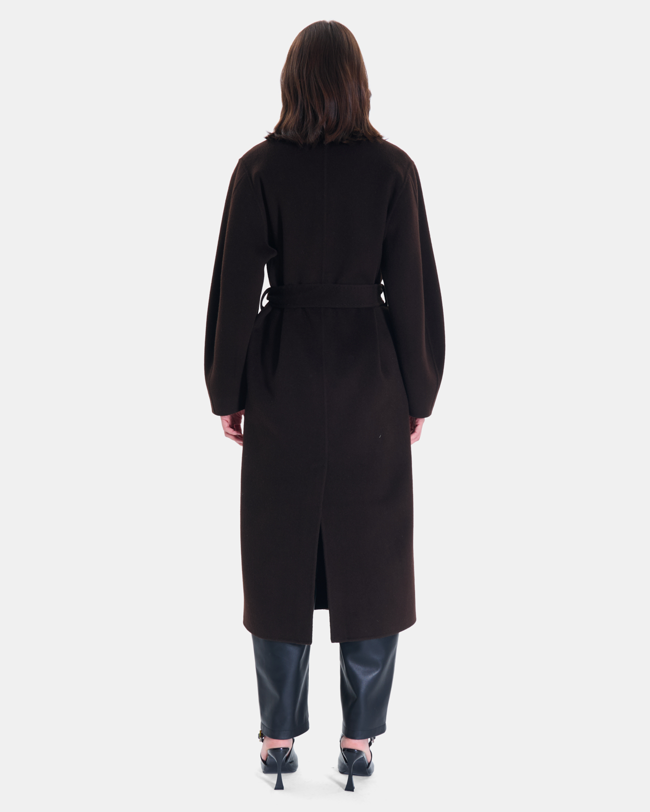 Melvyne Coat Long chocolate-colored wool coat ZAPA