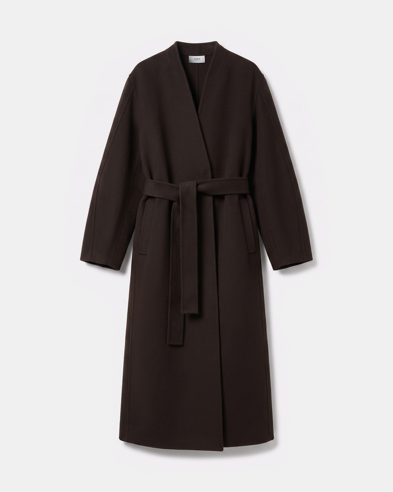 Melvyne Coat Long chocolate-colored wool coat ZAPA