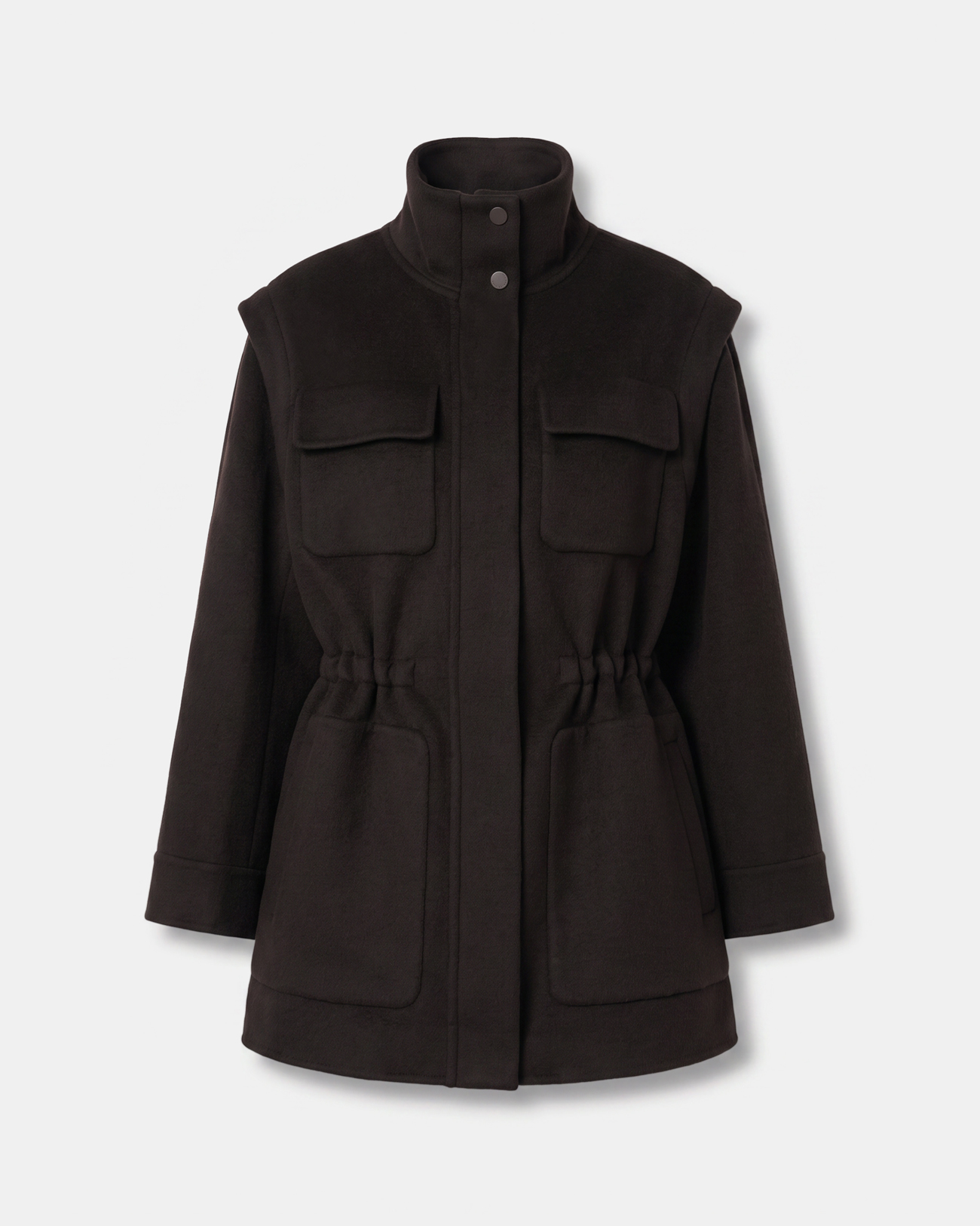 Malorie Coat Chocolate wool coat with removable sleeves ZAPA