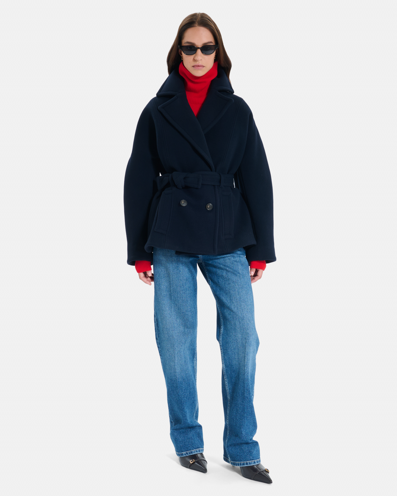 Madeleine coat Short belted coat in black wool ZAPA