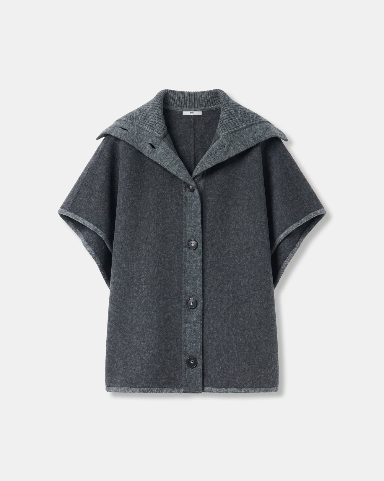 Claudia coat Heather grey wool cape with a shirt collar ZAPA