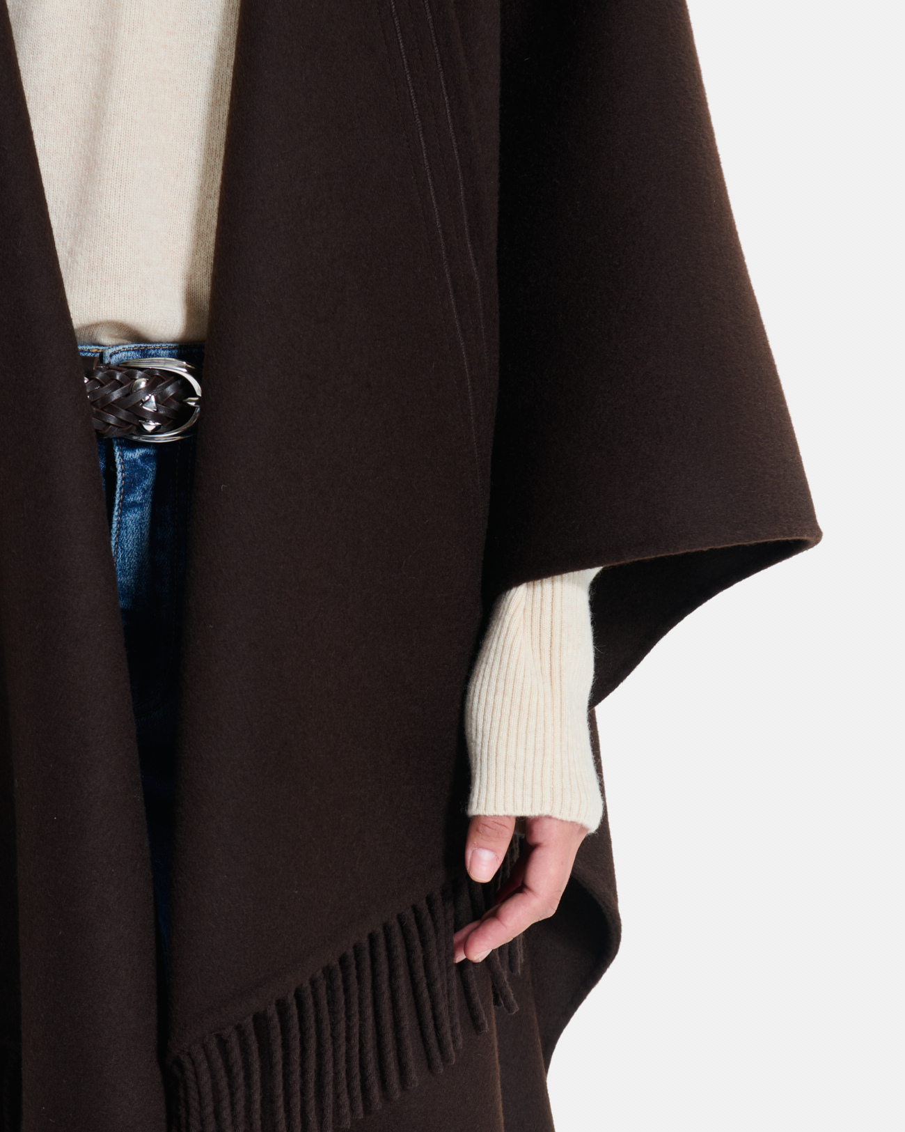 Cliff Coat Chocolate wool cape with fringe ZAPA