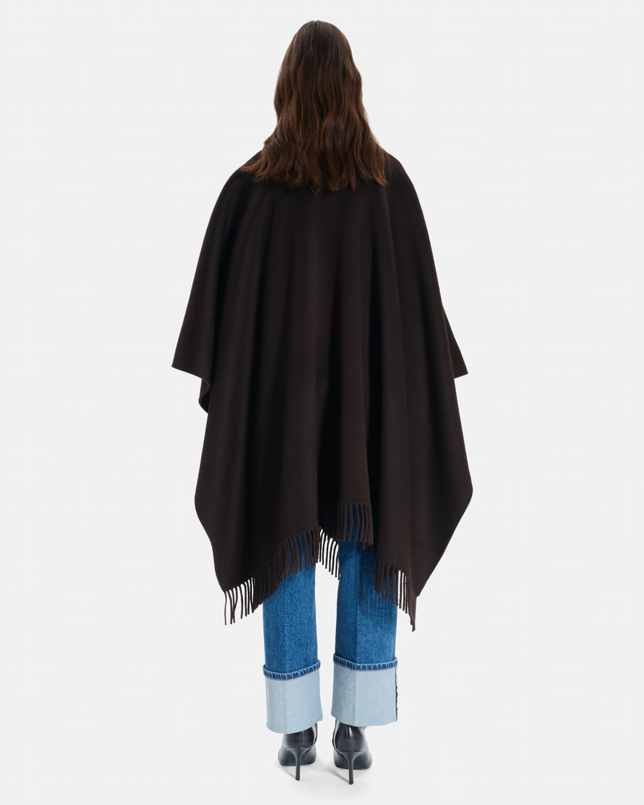 Cliff Coat Chocolate wool cape with fringe ZAPA