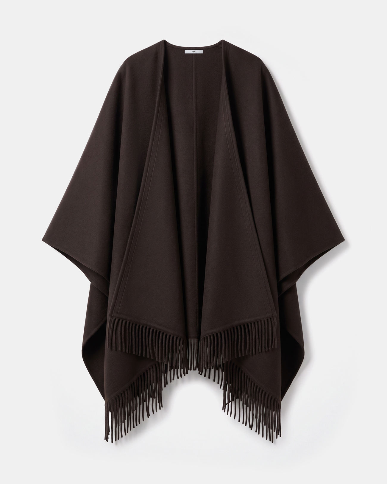 Cliff Coat Chocolate wool cape with fringe ZAPA