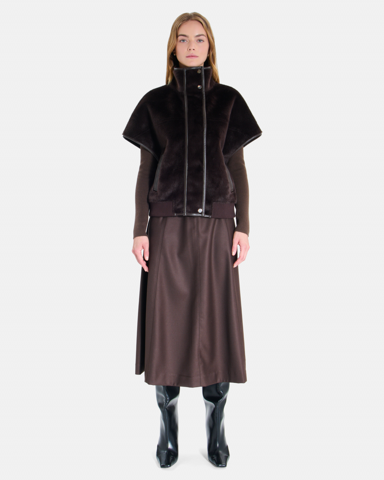 Charles Coat Chocolate cape with a high collar ZAPA