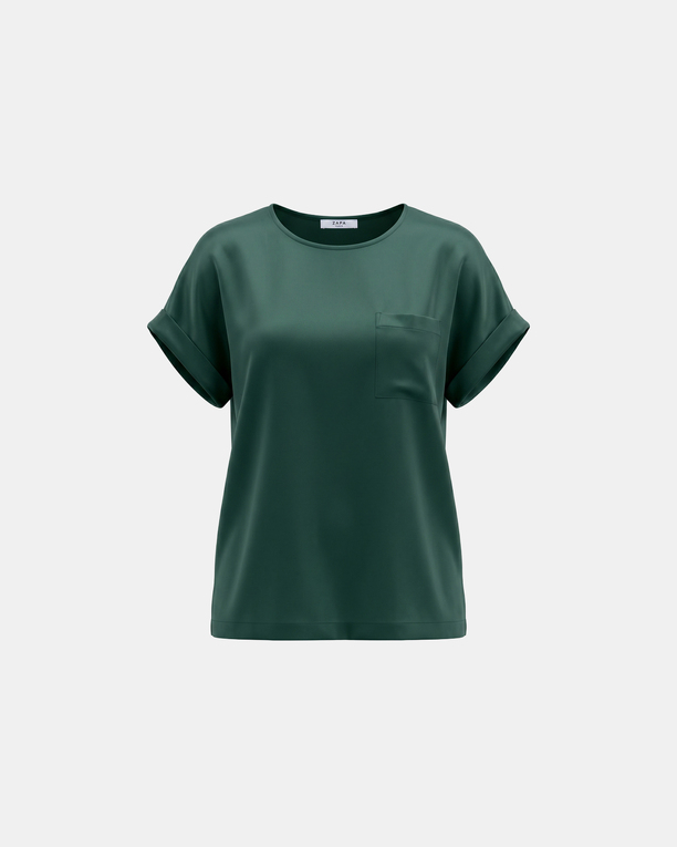 Theodore Top Dark green short sleeve satin viscose top ZAPA