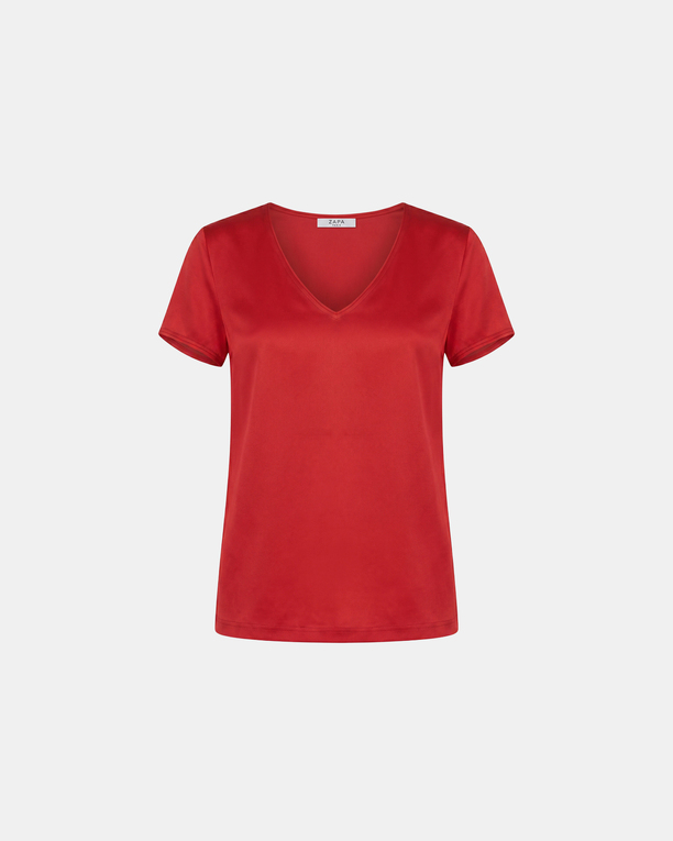 Talissement Top Red satin viscose V-neck top ZAPA