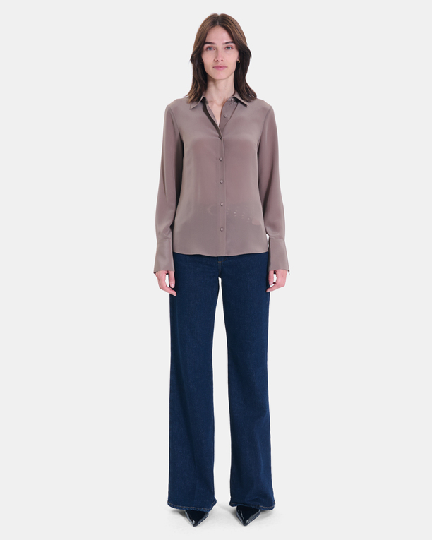 Calvyn shirt Long-sleeved silk shirt in mist ZAPA