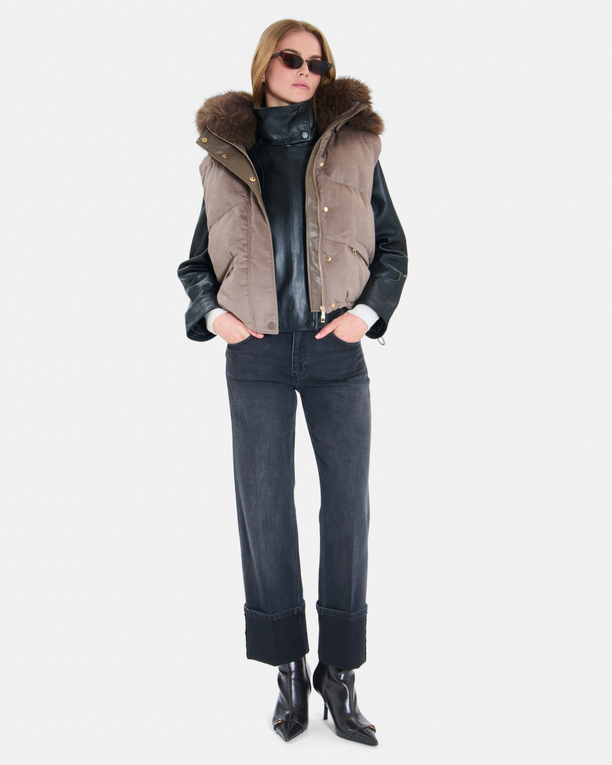 Dina down jacket Sleeveless puffer jacket in hazelnut wool ZAPA