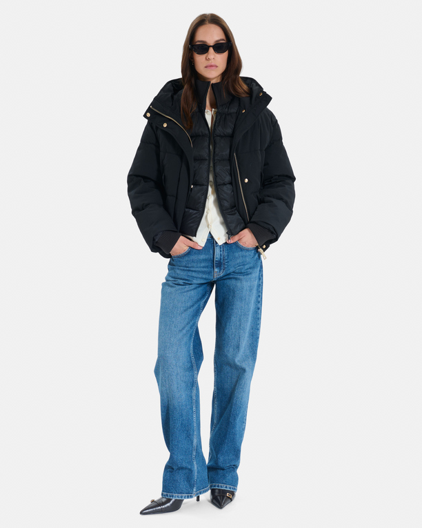 Dany down jacket Short black quilted puffer jacket with hood ZAPA