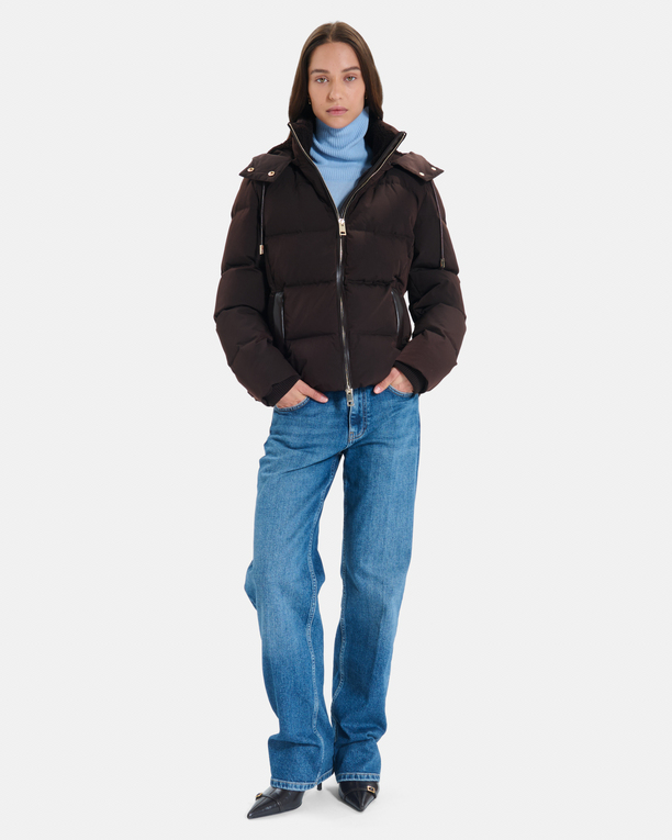 Daliane down jacket Short chocolate-colored puffer jacket with hood ZAPA