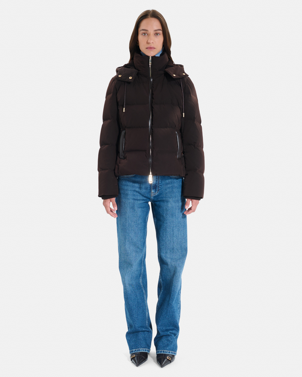 Daliane down jacket Short chocolate-colored puffer jacket with hood ZAPA