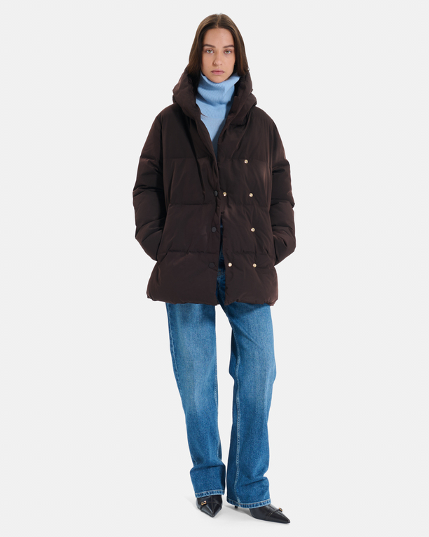 Dorice down jacket Short quilted chocolate puffer jacket with hood ZAPA