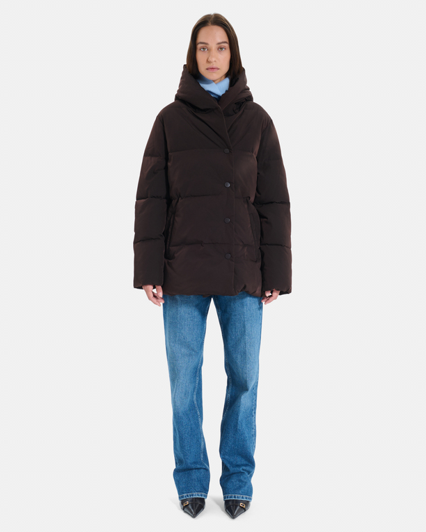 Dorice down jacket Short quilted chocolate puffer jacket with hood ZAPA